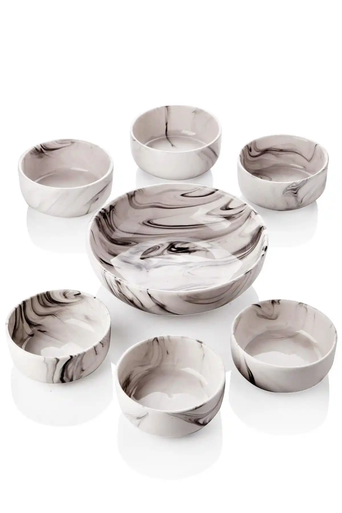 7 Parça Seramik Mermer Desenli Çerezlik Kase Seti