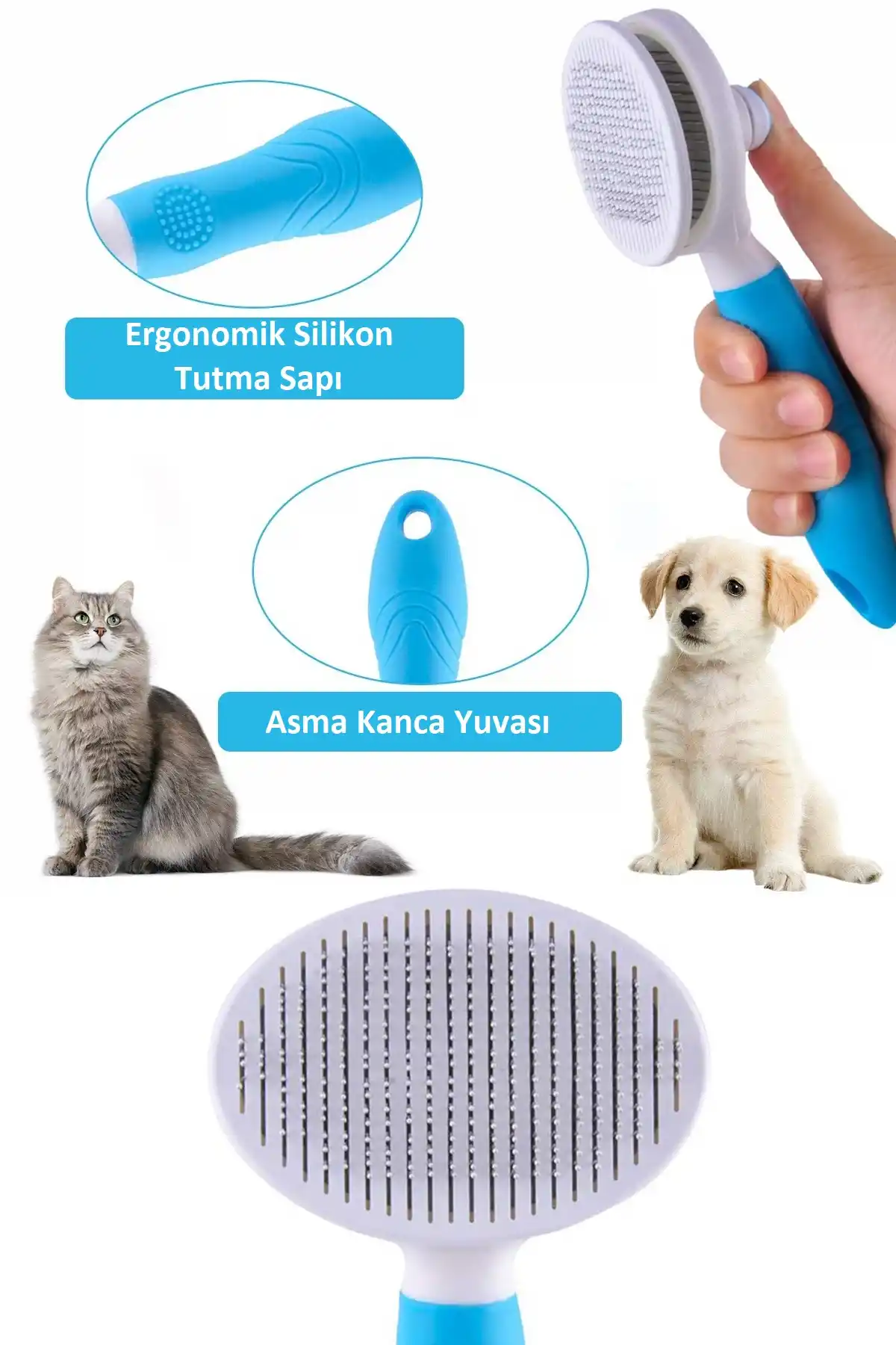 Kedi Fırça ve Tarağı Kıl Tüy Toplama Basmalı Tiftik Kedi Köpek Evcil Hayvan Temizleme Aleti Mavi