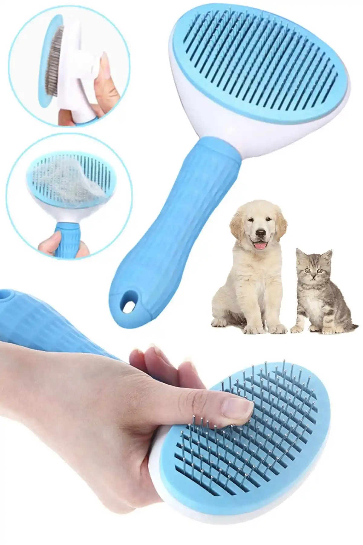 Kedi Fırça ve Tarağı Kıl Tüy Toplama Basmalı Tiftik Kedi Köpek Evcil Hayvan Temizleme Aleti Mavi