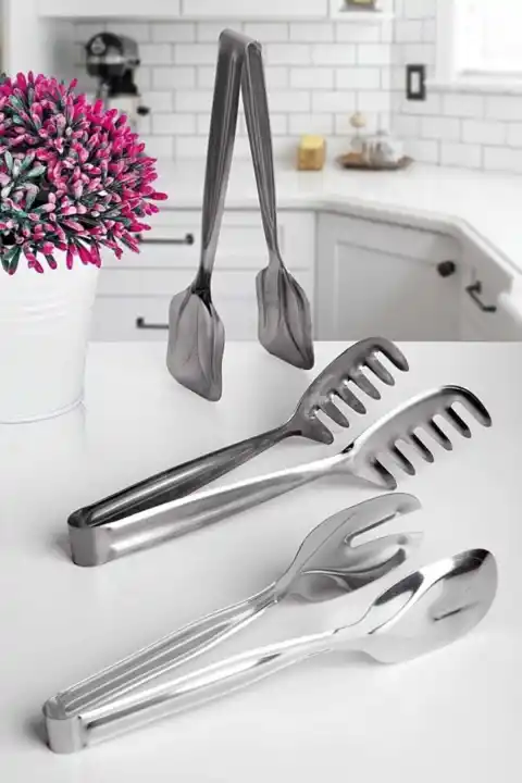 Servis Sunum Maşa Seti Çelik Mutfak Salata Makarna Maşa Lüx Paslanmaz Metal Kek Börek Pasta Maşası