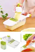 Hazneli Sebze Patates Dilimleyici Doğrayıcı Rendeleme Kesici Mandolin Beyaz Yeşil Lüx Rende Seti - Görsel 3