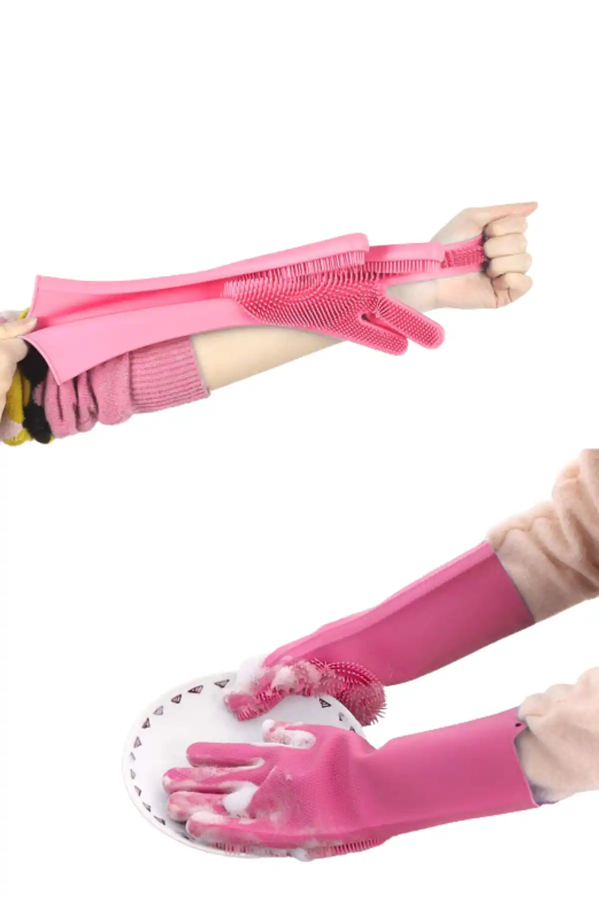 Silikon Eldiven Bulaşık Yıkama Eldiveni Dayanıklı Kaymaz Tırtıklı Eldiven Fırın Mutfak Eldiveni