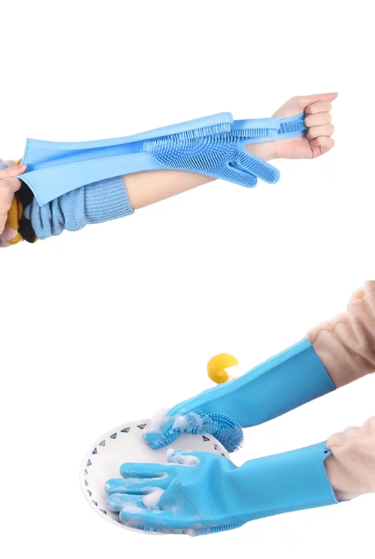 Sihirli Bulaşık Yıkama Eldiveni Dayanıklı Kaymaz Tırtıklı Renkli Eldiven Fırın Mutfak Eldiveni