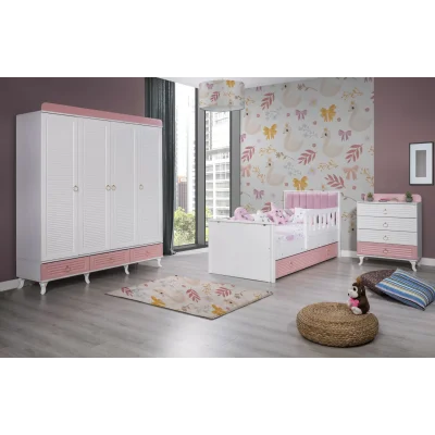 Aqua Pink 4 Kapılı Kapitoneli Bebek Odası Takımı