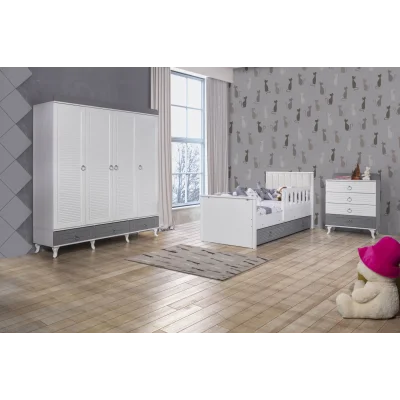 Aqua Grey 4 Kapılı Kapitoneli Bebek Odası Takımı