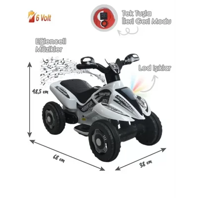 Led Işıklı Müzikli Akülü Atv Taraftar Siyah Beyaz