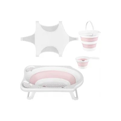 Katlanır Bebek Yıkama Banyo Seti 4 Parça / Pembe
