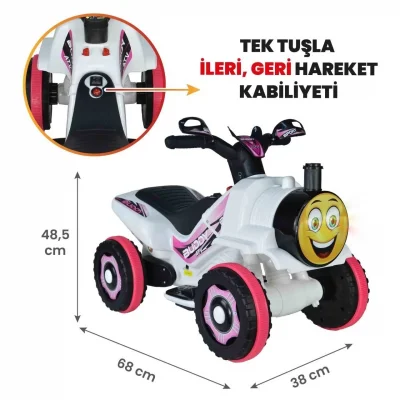 Uj Toys Müzikli ve Led Işıklı Akülü Atv 6V Buddy Beyaz