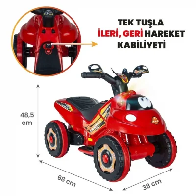 Uj Toys Müzikli ve Led Işıklı Akülü Atv 6V Karınca Kırmızı