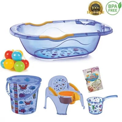 Irak Plastik Lüx Bebek Yıkama Banyo Küvet Seti 6 Parça Mavi