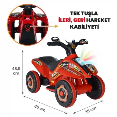 Uj Toys Müzikli ve Led Işıklı Akülü Atv 6V Safari Atv Kırmızı