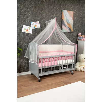 Ahşap Mdf Anne Yanı Beşik, 60x120 4 Kademeli Lake Cilalı Sallanır Tekerlekli Bebek Beşiği