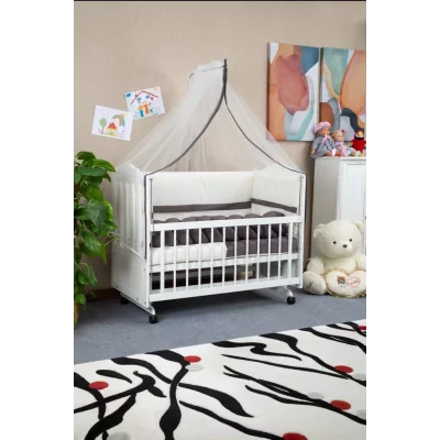 Ahşap Mdf Anne Yanı Beşik, 60x120 4 Kademeli Lake Cilalı Sallanır Tekerlekli Bebek Beşiği