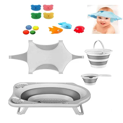 Katlanır Bebek Yıkama Banyo Küvet Seti 8 Parça Gri