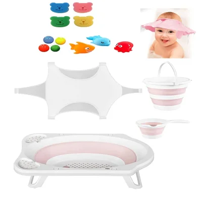Katlanır Bebek Yıkama Banyo Küvet Seti 8 Parça Pembe