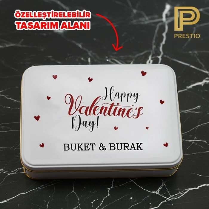 Kişiye Özel Dekoratif Metal Kutu, Beyaz Renk, 190 x 135 x 45H mm