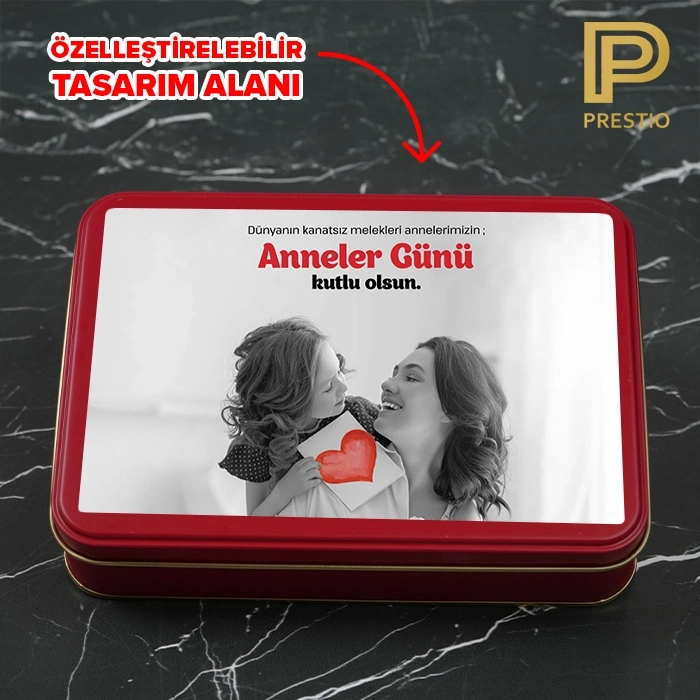 Kişiye Özel Dekoratif Metal Kutu, Kırmızı Renk, 190 x 135 x 45H mm