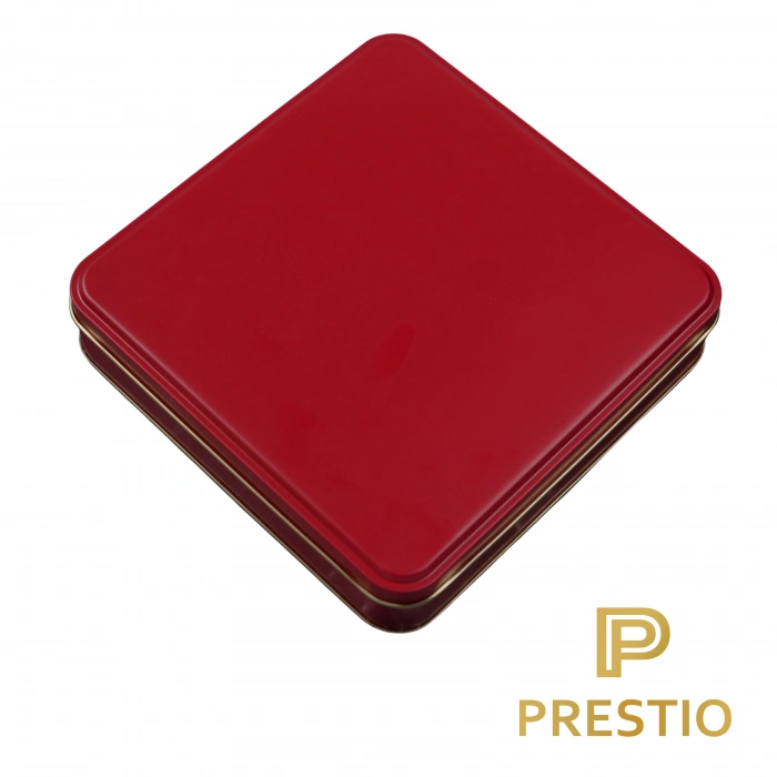 Kişiye Özel Dekoratif Metal Kutu, Kırmızı Renk, 192 x 192 x 45H mm