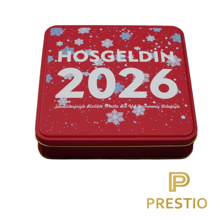 Kişiye Özel Dekoratif Metal Kutu, Kırmızı Renk, 192 x 192 x 45H mm