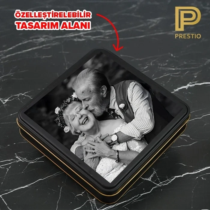 Kişiye Özel Dekoratif Metal Kutu, Siyah Renk, 192 x 192 x 45H mm