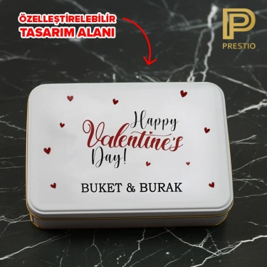 Kişiye Özel Dekoratif Metal Kutu, Beyaz Renk, 190 x 135 x 45H mm