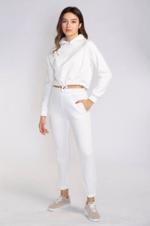 Bel Lastikli Şardonlu İkili Takım-BEYAZ