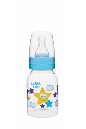 Wee Baby Silikon Uçlu Desenli PP Biberon 125 cc - Mavi
