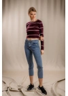 Çizgili Crop Triko - BORDO