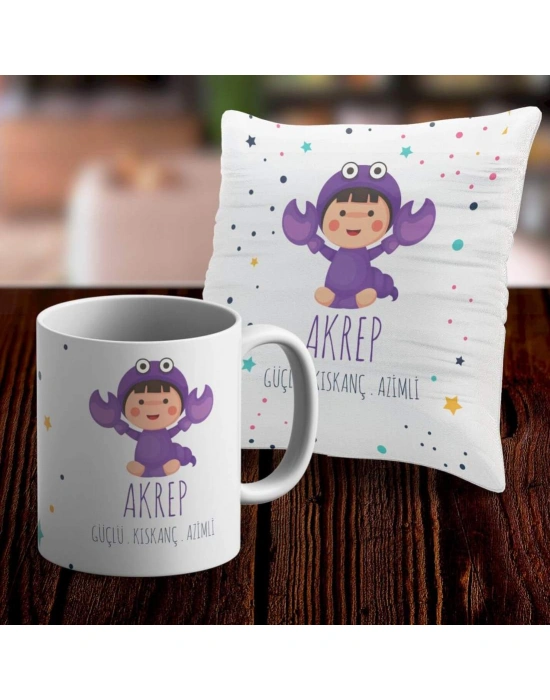 Akrep Tasarımlı Sevimli Kupa ve Yastık Kılıfı Seti