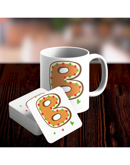 B Harfi Tasarımlı Kupa ve Bardak Altlığı Seti