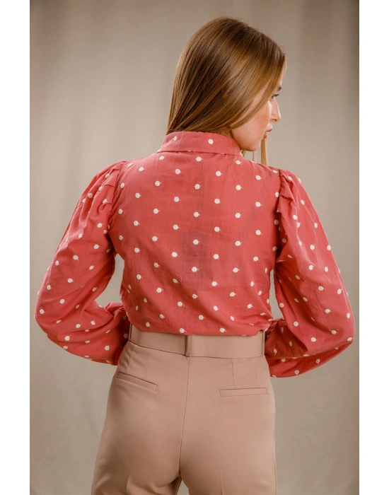 Balon Kol Puantiyeli Gömlek - GÜL KURUSU