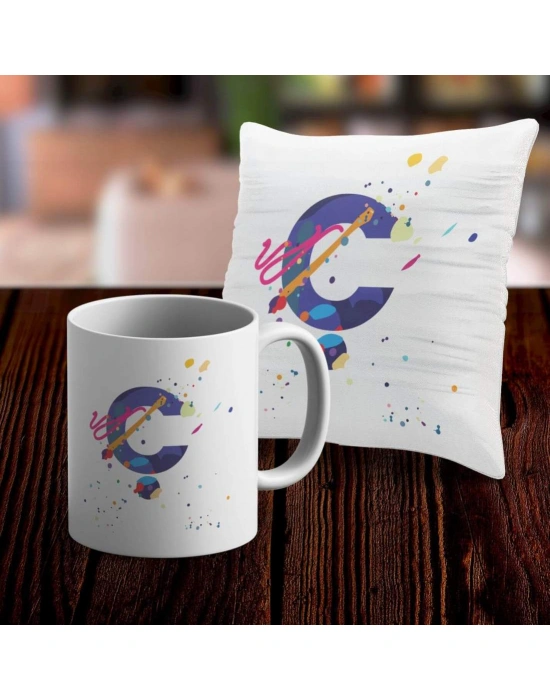 Ç Harfi Tasarımlı Kupa ve Yastık Kılıfı Hediye Seti