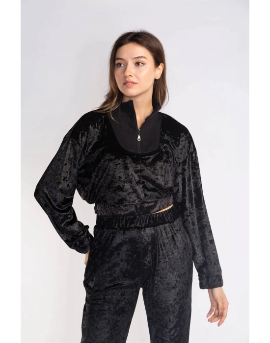 Fermuarlı Kadife Takım-SİYAH