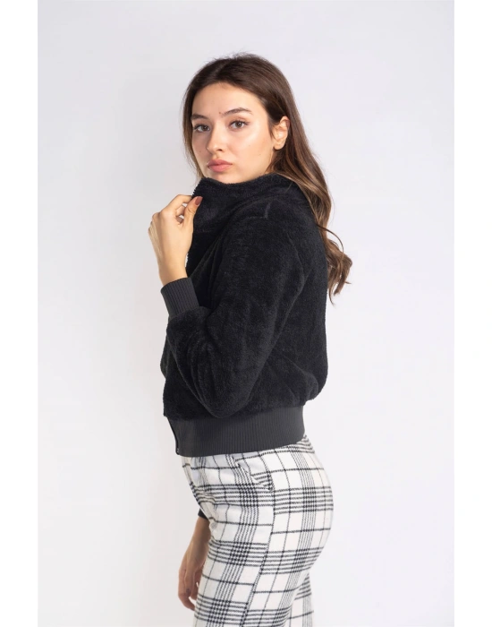 Fermuarlı Mevsimlik Peluş Ceket-SİYAH