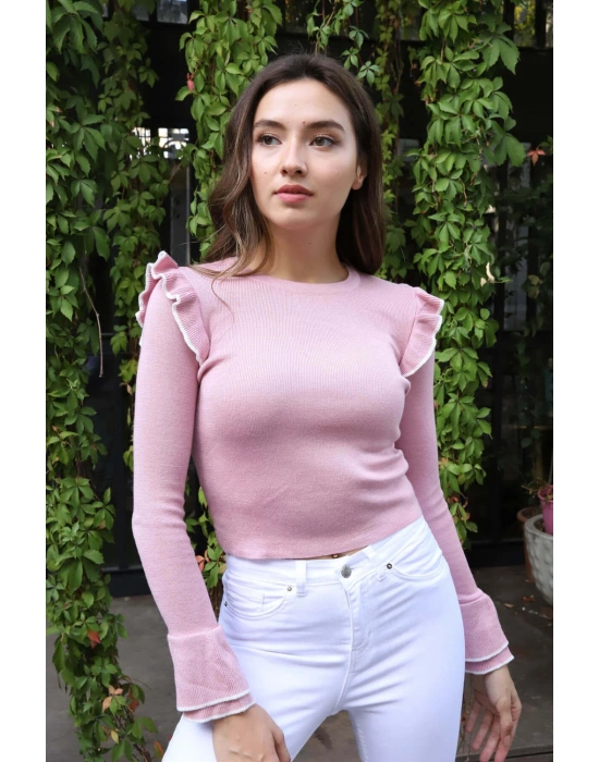 Fırfır Detaylı Triko Bluz - TOZ PEMBE