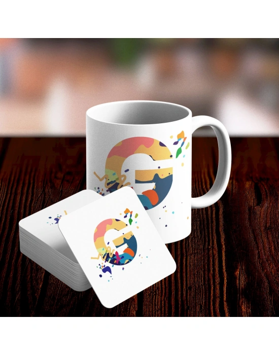 G Harfi Tasarımlı Kupa ve Bardak Altlığı Seti