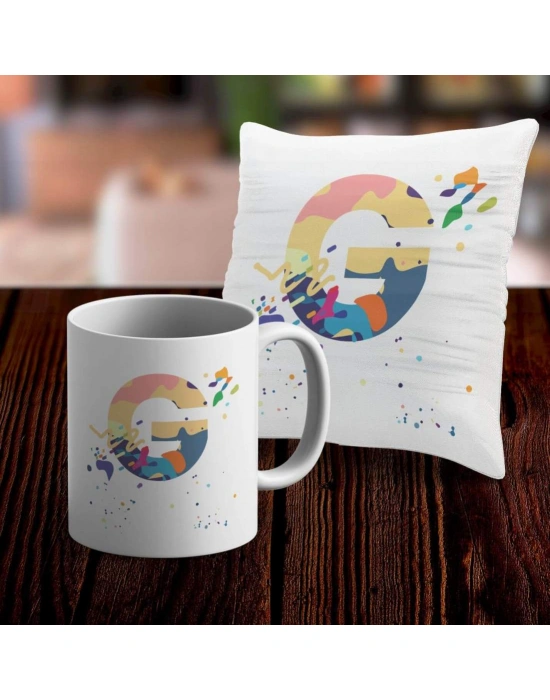 G Harfi Tasarımlı Kupa ve Yastık Kılıfı Hediye Seti