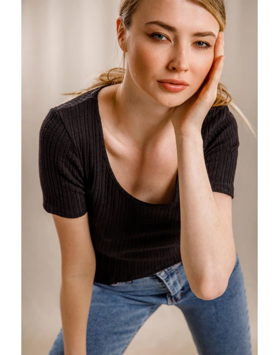 Geniş Yaka Triko Bluz - SİYAH