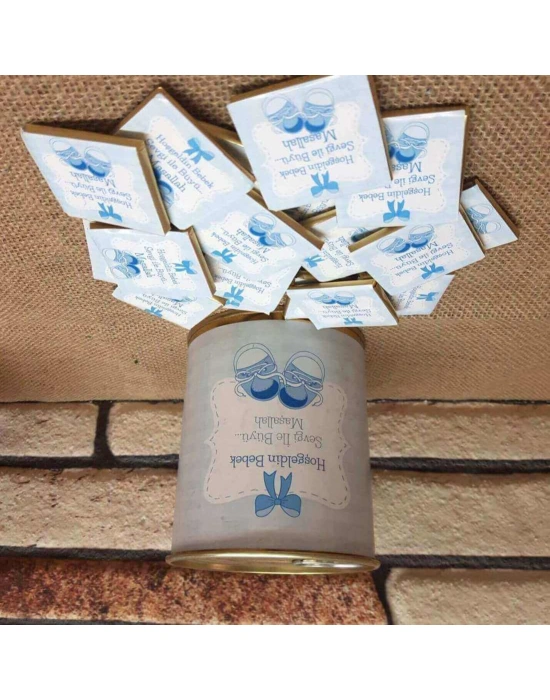 Hoşgeldin Bebek Çikolata Hediye Konservesi - Mavi