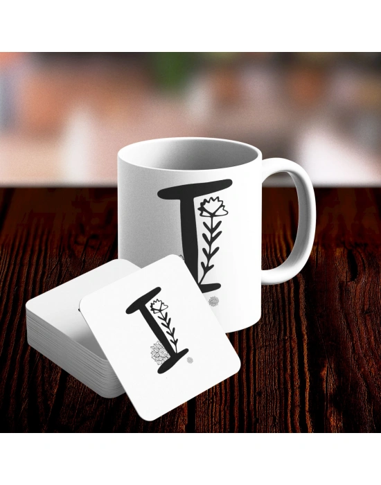 I Harfi Tasarımlı Kupa ve Bardak Altlığı Seti