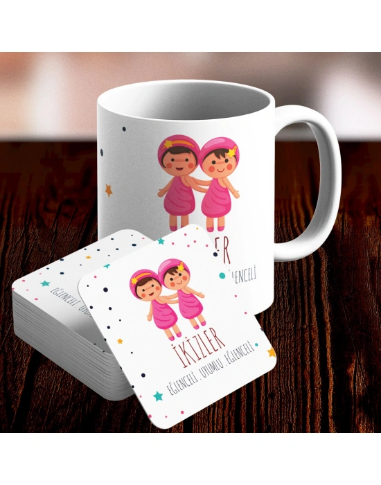 İkizler Burcu Özel Sevimli Kupa ve Altlık Seti