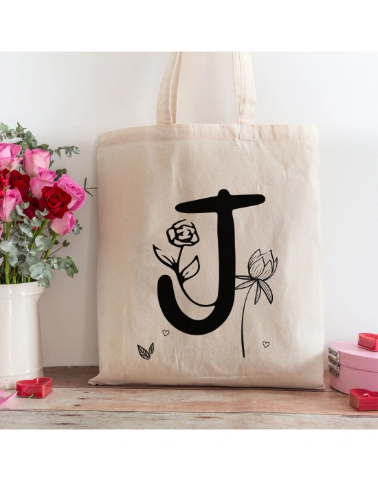 J Harfi Tasarımlı Alışveriş Plaj Bez Çanta