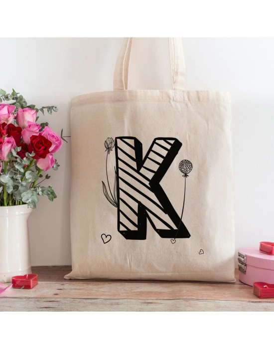 K Harfi Tasarımlı Alışveriş Plaj Bez Çanta