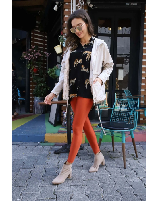 Kapüşonlu Kordonlu Yağmurluk- BEJ