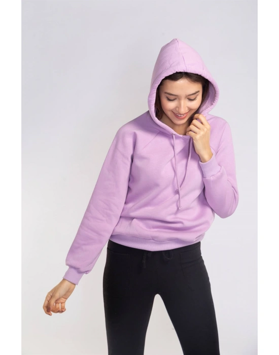 Kapüşonlu Şardonlu Sweatshirt-LİLA