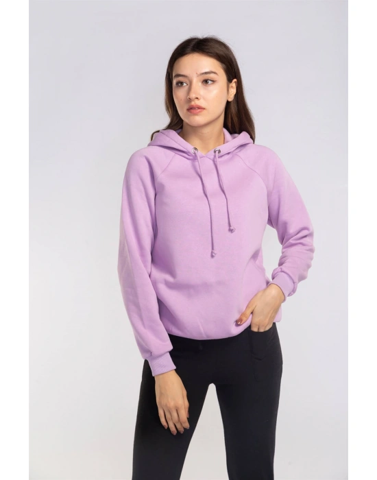 Kapüşonlu Şardonlu Sweatshirt-LİLA