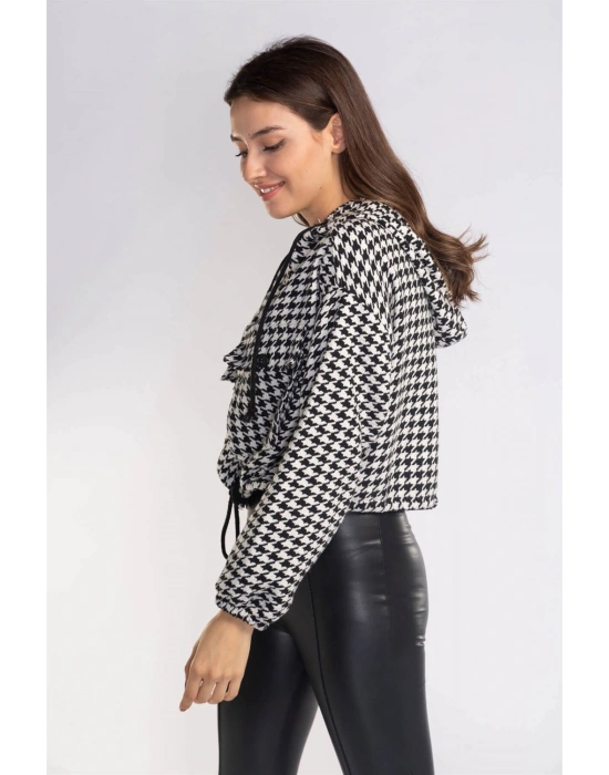 Kazayağı Desenli Kapüşonlu Sweatshirt-DESENLİ