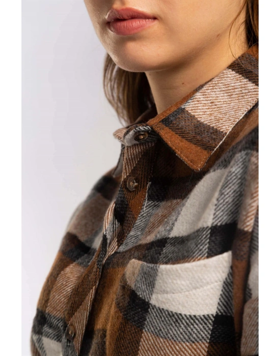 Kesik Uçlu Ekose Gömlek-KAHVERENGİ