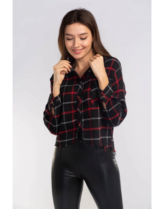 Kesik Uçlu Ekose Gömlek-SİYAH