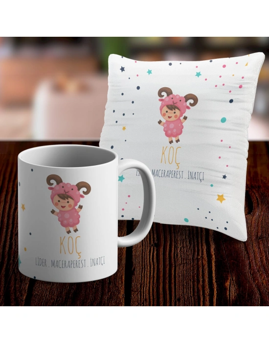 Koç Tasarımlı Sevimli Kupa ve Yastık Kılıfı Seti